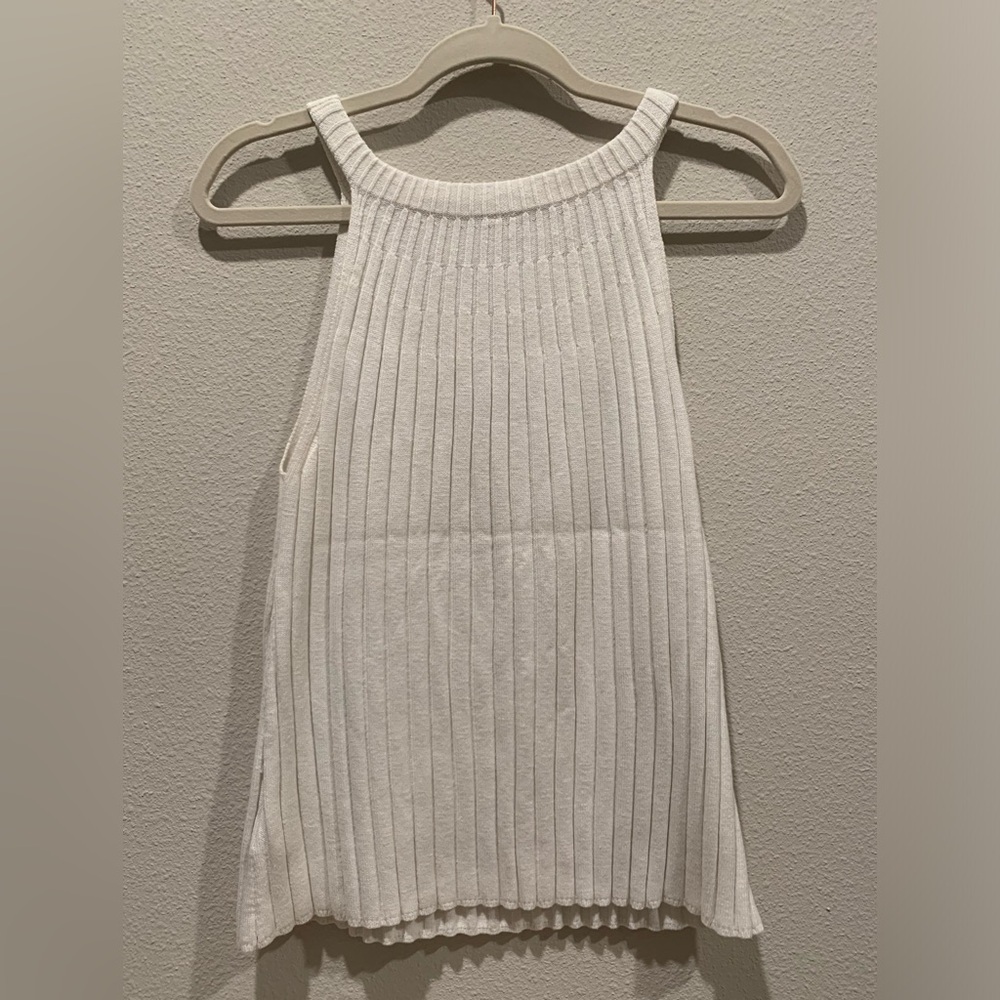 Anthropologie High Neck Ribbed Tank Off White - Picture 2 of 6
